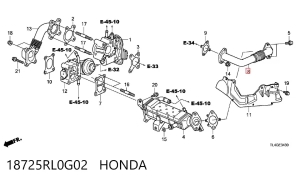 Патрубок системы рециркуляции отработавших газов EGR 18725RL0G02 Honda