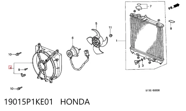 Диффузор радиатора 19015P1KE01 Honda