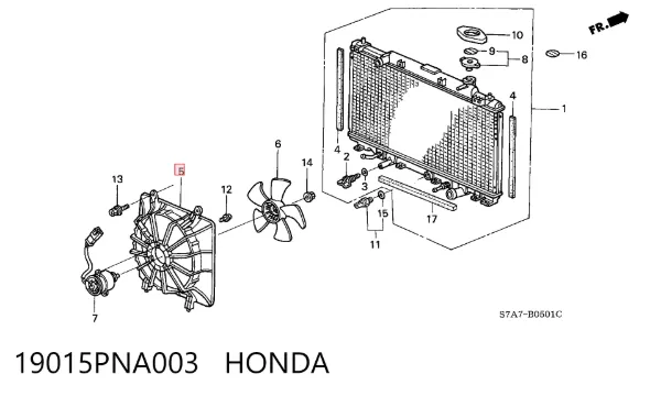 Диффузор радиатора 19015PNA003 Honda