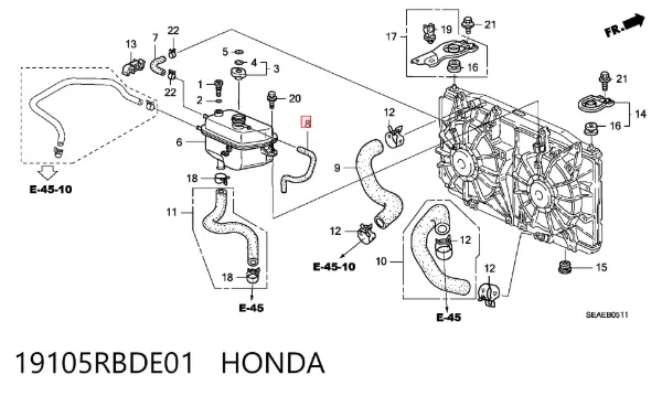 Патрубок системы охлаждения 19105RBDE01 Honda