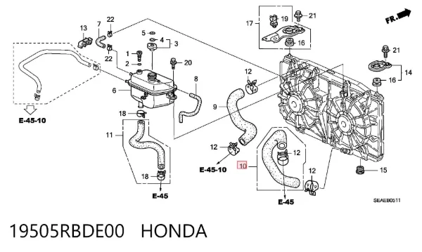 Нижний шлаг радиатора охлаждения 19505RBDE00 Honda