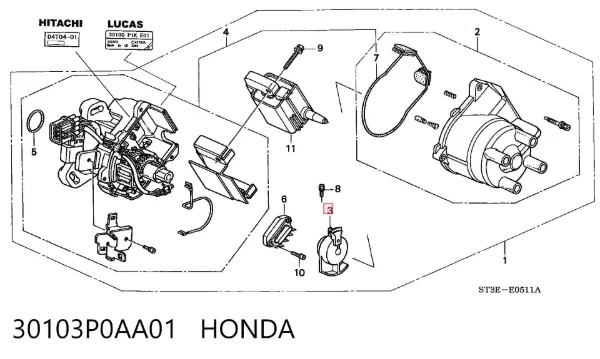 Бегунок распределителя зажигания 30103P0AA01 Honda
