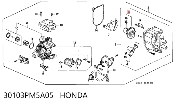 Бегунок распределителя зажигания 30103PM5A05 Honda