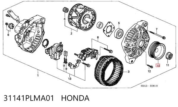 Шкив генератора 31141PLMA01 Honda