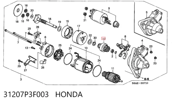 Бендикс стартера 31207P3F003 Honda