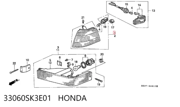 Габарит передний правый 33060SK3E01 Honda
