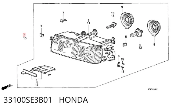 Правая фара 33100SE3B01 Honda