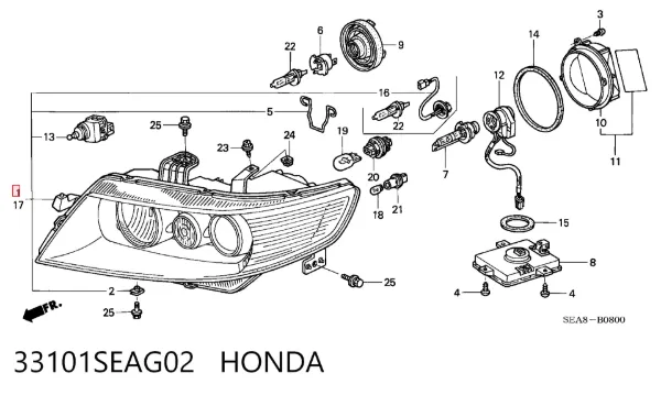 Правая фара 33101SEAG02 Honda