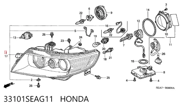 Правая фара 33101SEAG11 Honda