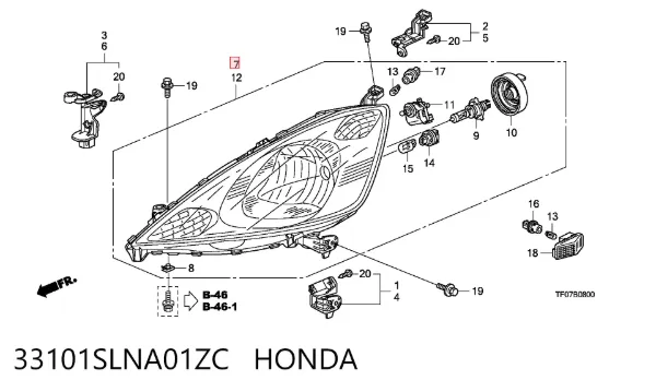 Правая фара 33101SLNA01ZC Honda