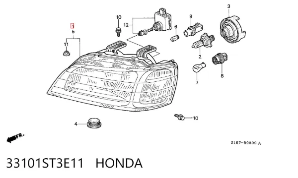 Правая фара 33101ST3E11 Honda