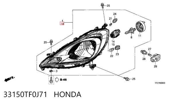 Левая фара 33150TF0J71 Honda