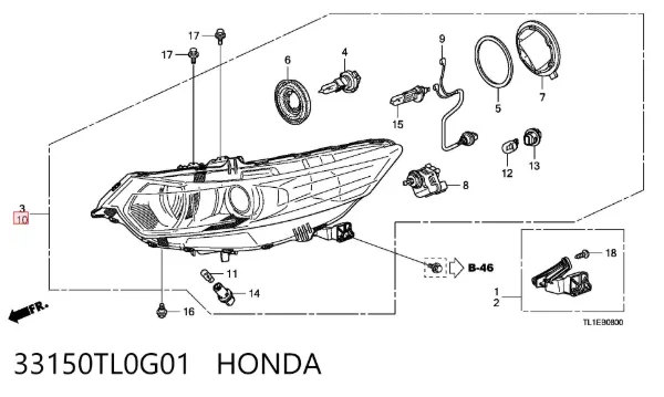 Левая фара 33150TL0G01 Honda