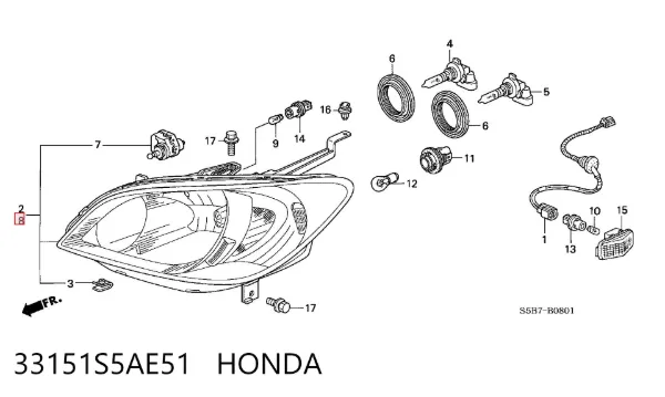 Левая фара 33151S5AE51 Honda
