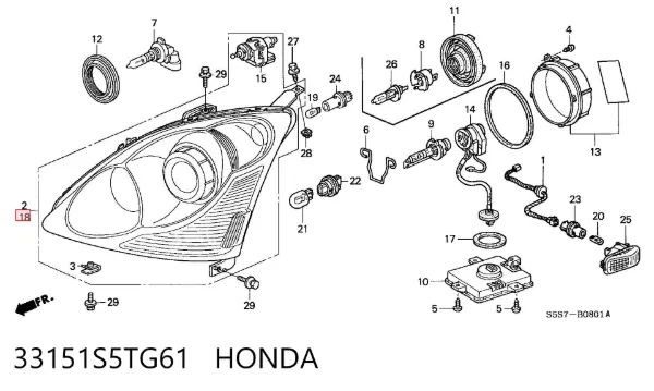 Левая фара 33151S5TG61 Honda