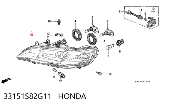 Левая фара 33151S82G11 Honda