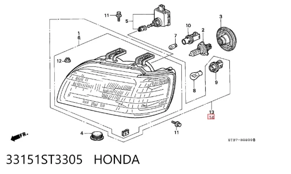 Левая фара 33151ST3305 Honda