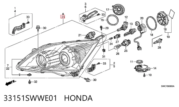 Левая фара 33151SWWE01 Honda