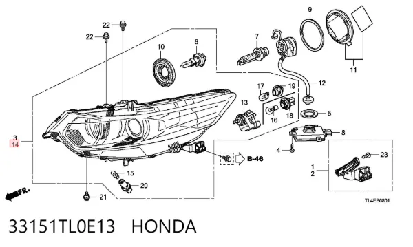 Левая фара 33151TL0E13 Honda