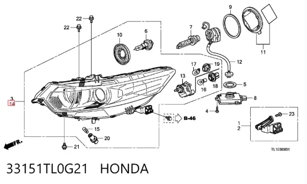 Левая фара 33151TL0G21 Honda