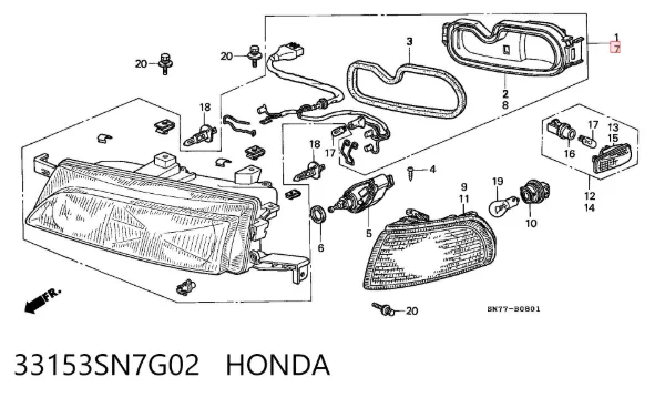 Левая фара 33153SN7G02 Honda