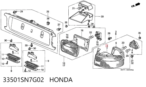 Фонарь задний правый внешний 33501SN7G02 Honda