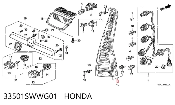 Задний фонарь 33501SWWG01 Honda