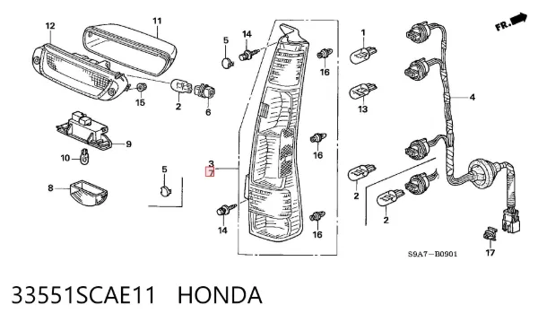 Фонарь задний левый 33551SCAE11 Honda