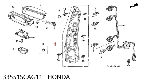 Фонарь задний левый 33551SCAG11 Honda