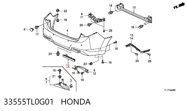 Левый отражатель заднего бампера 33555TL0G01 Honda