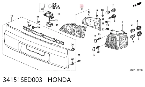 Задний фонарь 34151SED003 Honda