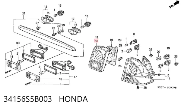 Фонарь задний левый внутренний 34156S5B003 Honda