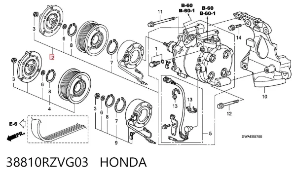 Компрессор кондиционера 38810RZVG03 Honda
