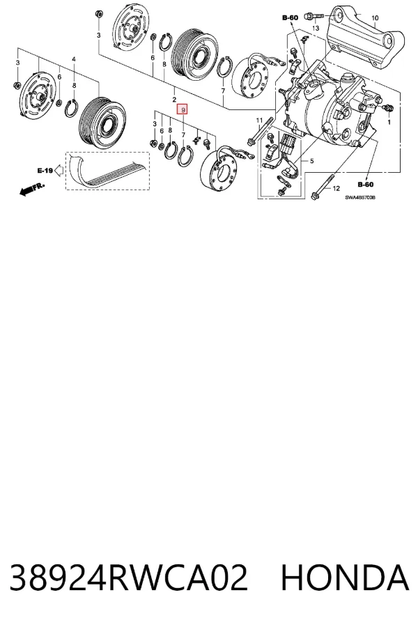 Муфта компрессора кондиционера 38924RWCA02 Honda
