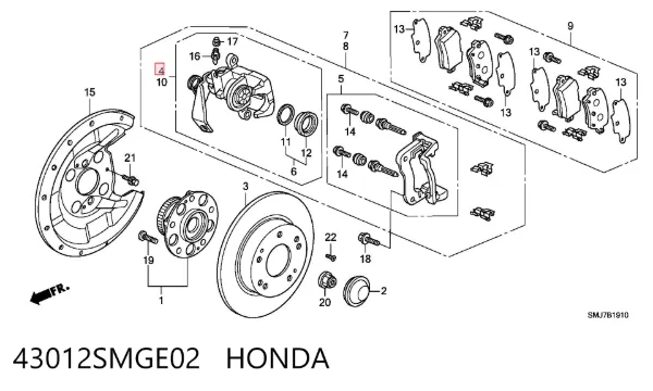 Суппорт задний правый 43012SMGE02 Honda
