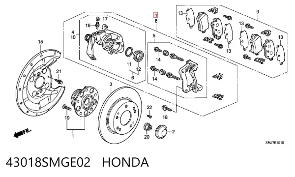 Суппорт задний правый 43018SMGE02 Honda