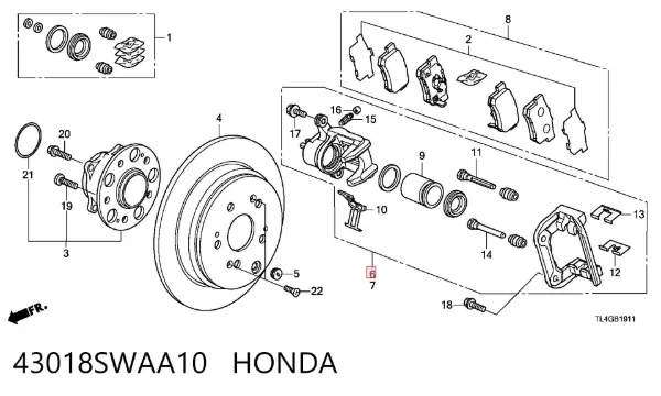 Суппорт задний правый 43018SWAA10 Honda