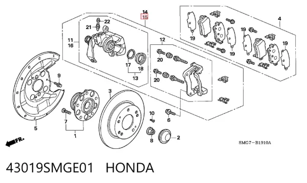 Суппорт задний левый 43019SMGE01 Honda