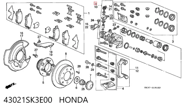 Суппорт задний правый 43021SK3E00 Honda