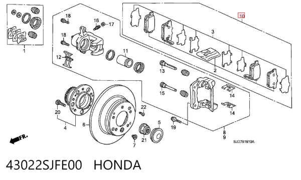 Задние тормозные колодки 43022SJFE00 Honda