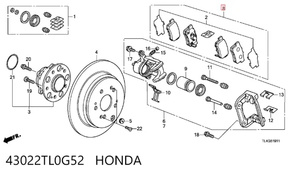 Задние тормозные колодки 43022TL0G52 Honda