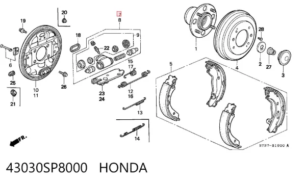 Цилиндр тормозной колесный 43030SP8000 Honda