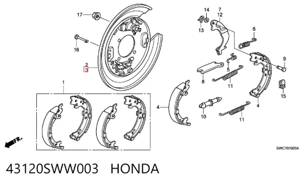 Защита тормозного диска заднего левая 43120SWW003 Honda