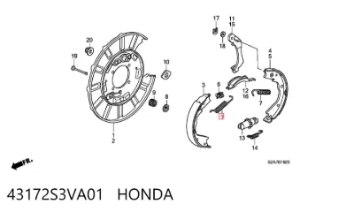Пружина прижимная задних барабанных колодок HONDA 43172S3VA01