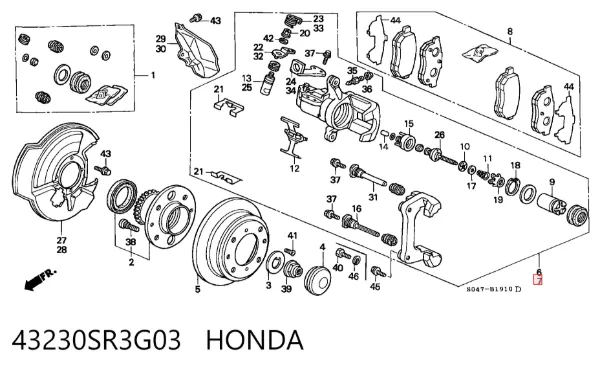 Суппорт задний левый 43230SR3G03 Honda
