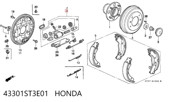 Цилиндр тормозной колесный 43301ST3E01 Honda