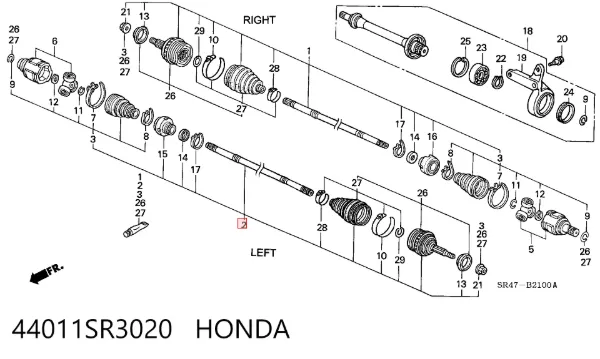 Левая полуось 44011SR3020 Honda