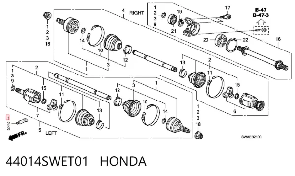 ШРУС наружный передний 44014SWET01 Honda