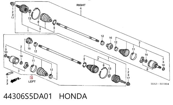 Левая полуось 44306S5DA01 Honda