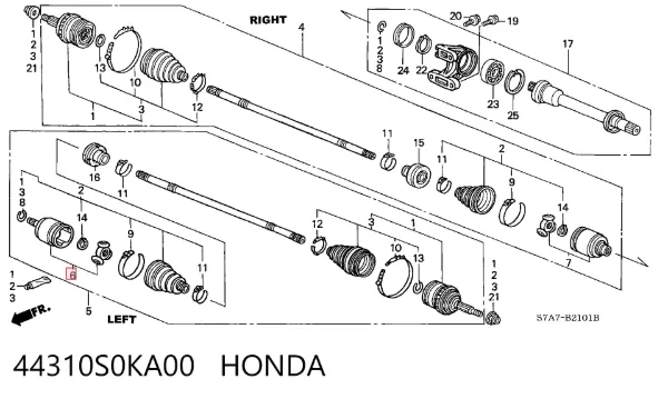 Шрус внутренний левый 44310S0KA00 Honda